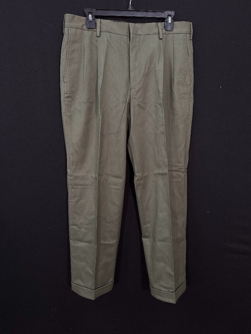 Lands' End Men's Traditional Fit Pleated Twill Pants Olive 34x30 Cuffed NWOT